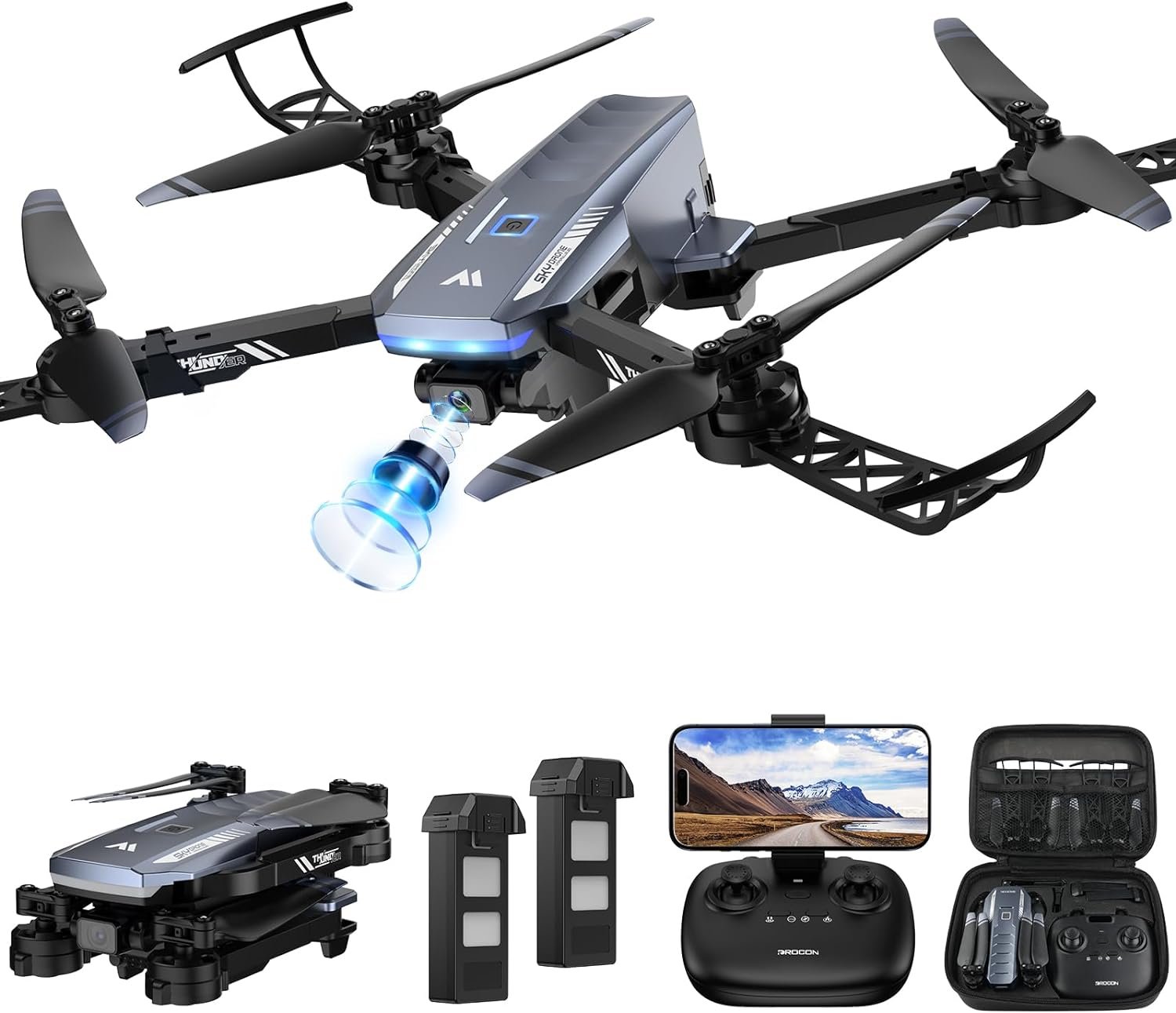 DROCON Drone with Camera for Adults ,1080P HD Adjustable WIFI FPV Drone for Kids Beginners,RC Mini Drone Toys Gifts with Altitude Hold,360°Flip ,Headless,Gestures Selfie,3 Speed Mode, 2 Batteries with Carrying Bag